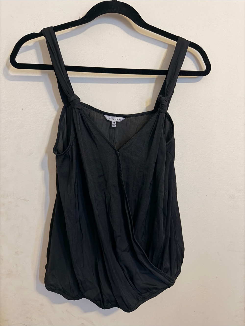 Naked Zebra Black Knotted Strap V-Neck Camisole Size Medium BNWT